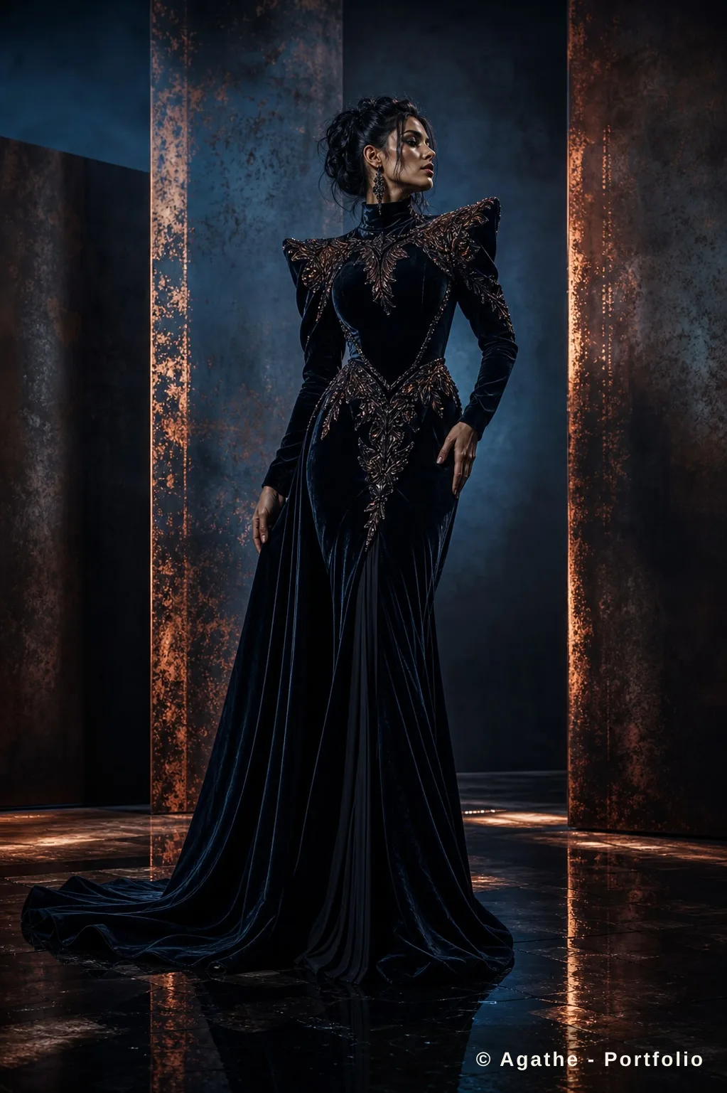 Portrait fantasy en tenue sombre